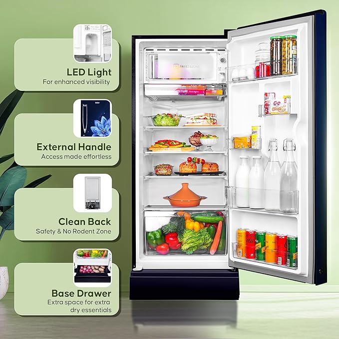 Haier 190L 5 Star Direct Cool Single Door Refrigerator | 3 Toughened Glass Shelves | Fast Ice Making in Just 60 minutes | Large Veg Box| Easy Clean Back - Image 3
