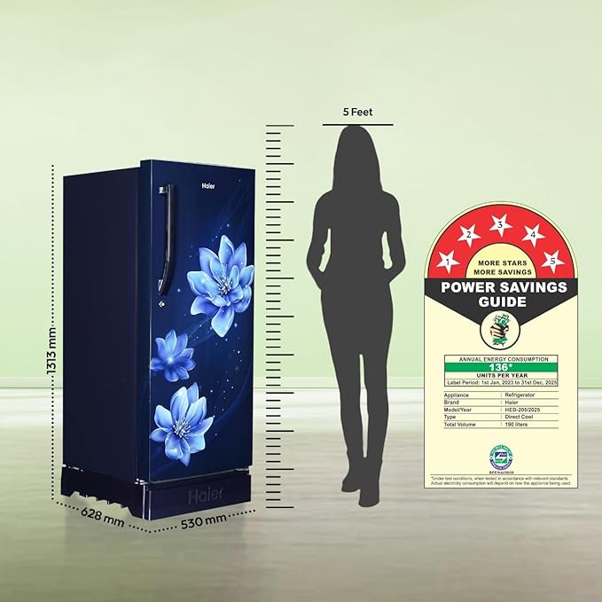 Haier 190L 5 Star Direct Cool Single Door Refrigerator | 3 Toughened Glass Shelves | Fast Ice Making in Just 60 minutes | Large Veg Box| Easy Clean Back - Image 4