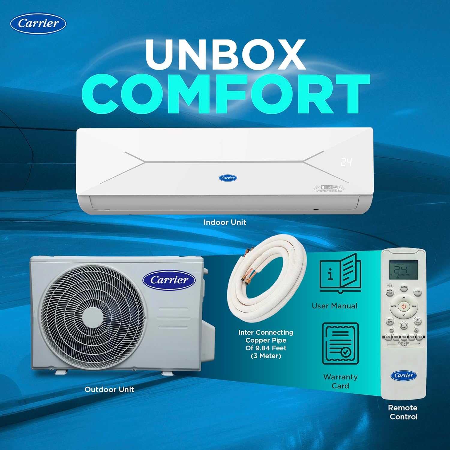 Carrier 1.5 Ton 5 Star, New Star rated, Flexicool Inverter Split AC (Copper, Convertible 6-in-1 with Smart Energy Display. - Image 6
