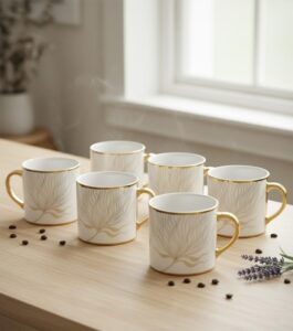 Femora Luxury Gold and White Ceramic Tea Cups.