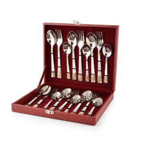 FnS 18 Pieces Premium Stainless Steel Cutlery Set for Home & Kitchen with Gift Box (6 Pieces Each Dinner Spoons.