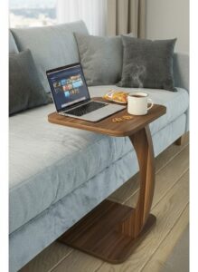C Shaped Wooden Sofa Side Table for Living Room | Multipurpose Laptop Table for Couch Bed & Recliner.