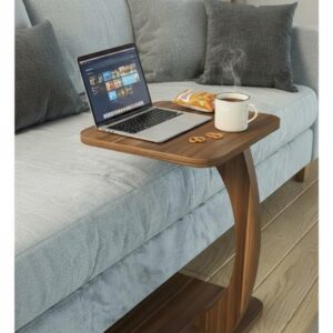 C Shaped Wooden Sofa Side Table for Living Room | Multipurpose Laptop Table for Couch Bed & Recliner.